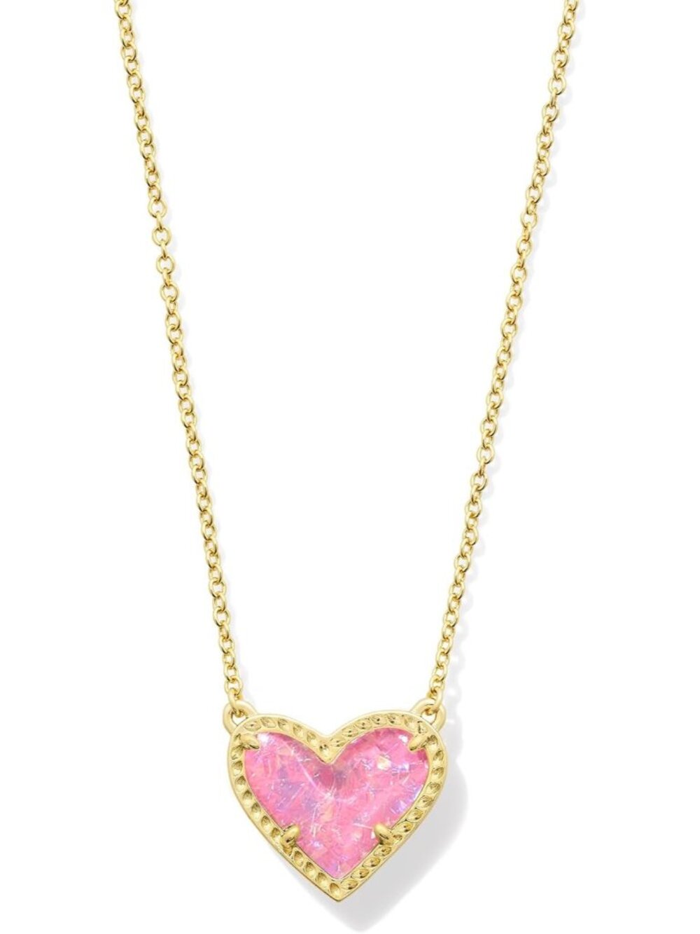 Women's Gold Pink Iridescent Heart Adjustable Length Jewellery Pendant Necklace